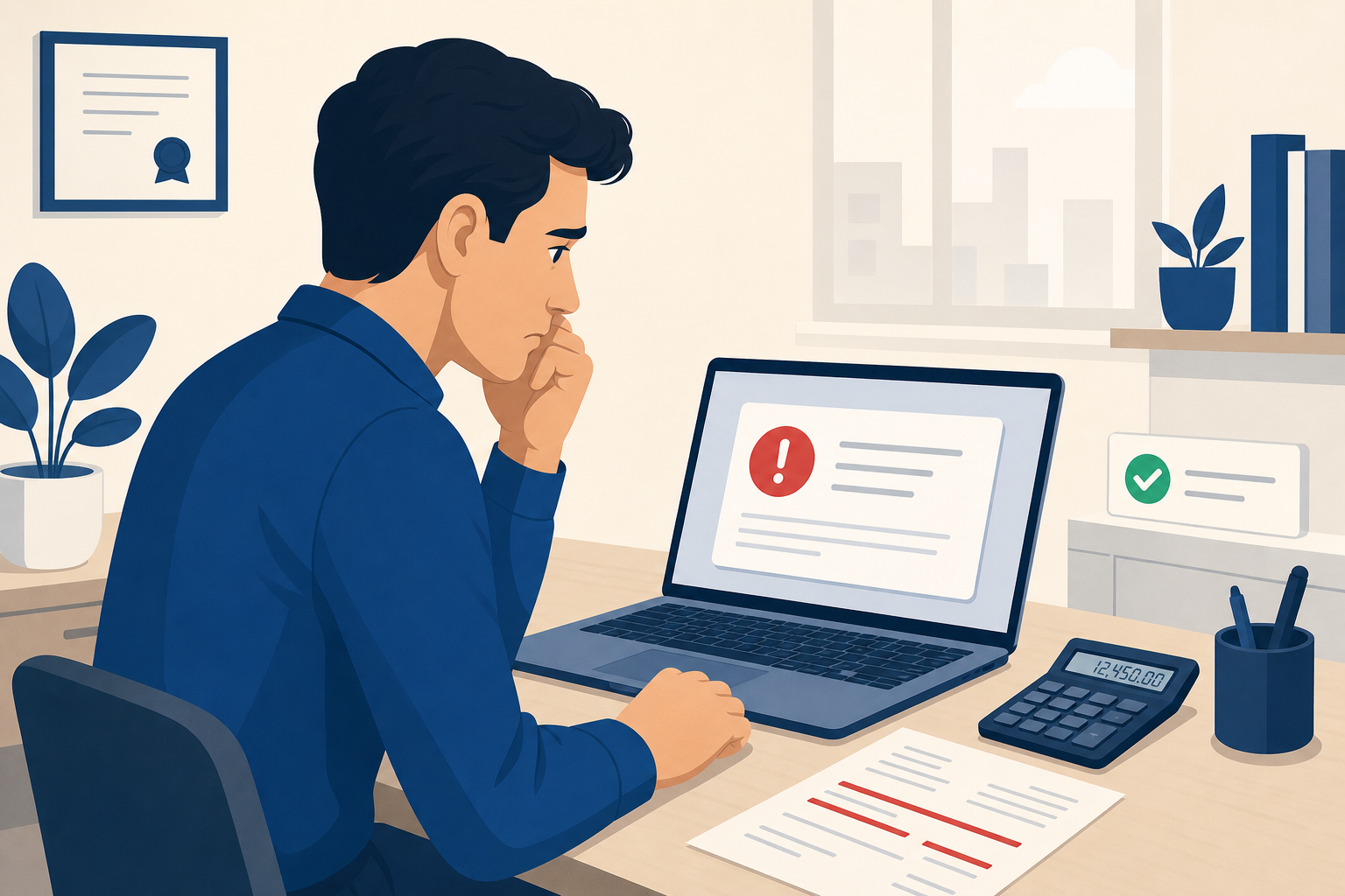 Empresario calculando posible sanción LISOS por no llevar registro horario