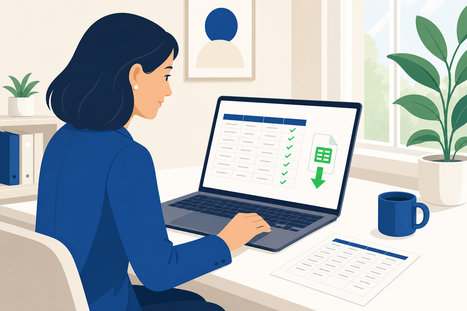 Mujer descargando plantilla Excel del registro horario