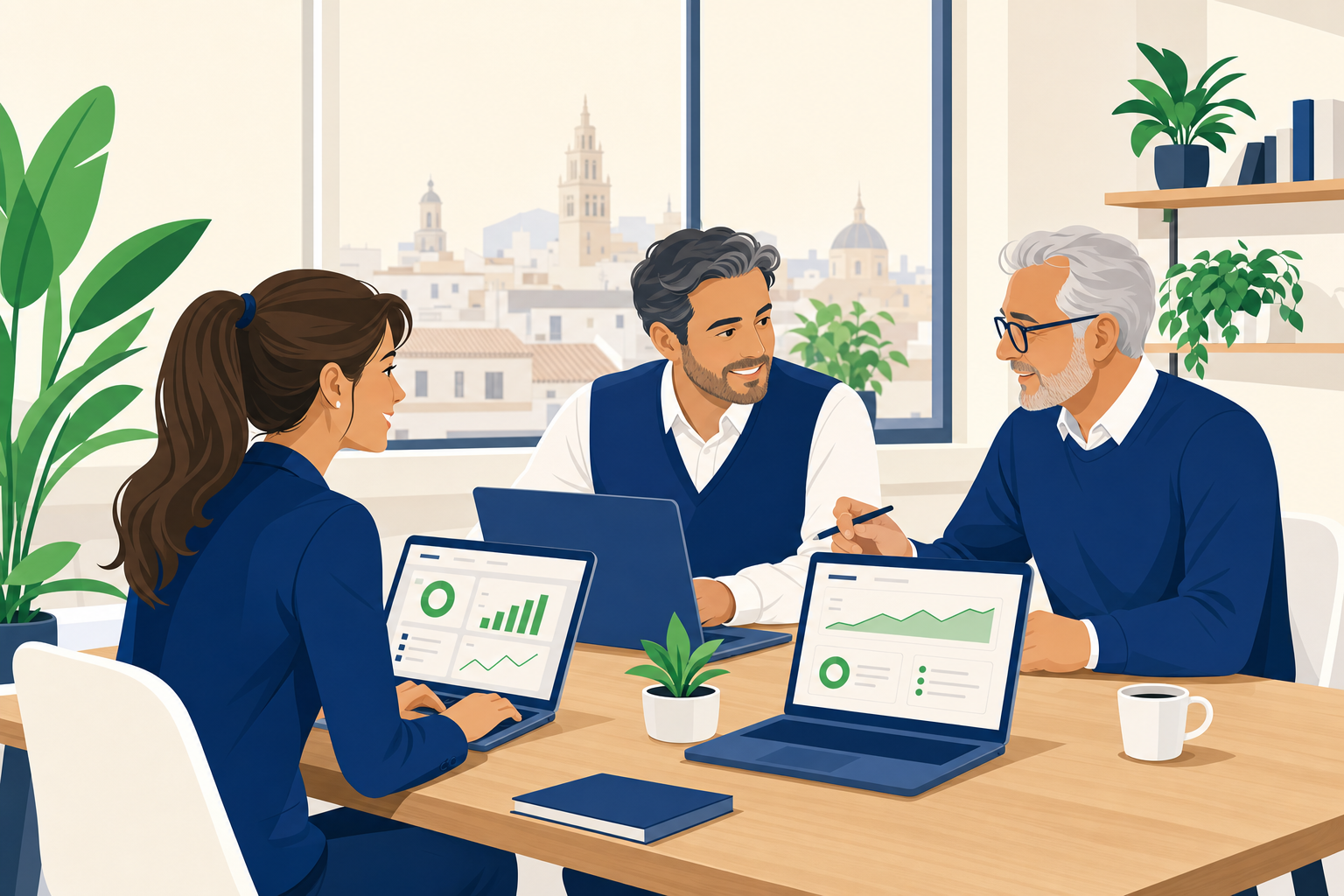 Equipo de Horario Digital trabajando juntos en oficina española